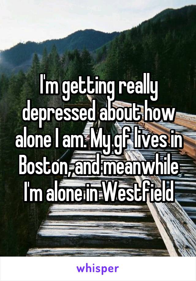 I'm getting really depressed about how alone I am. My gf lives in Boston, and meanwhile I'm alone in Westfield