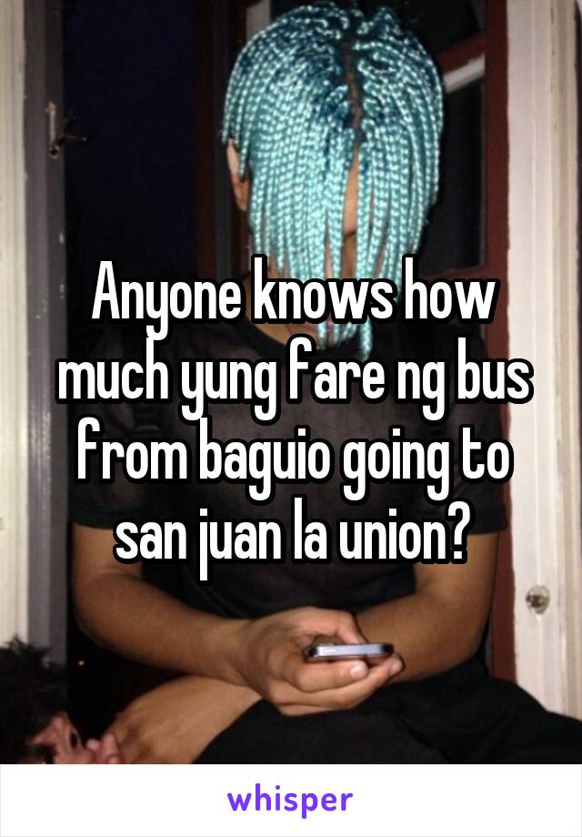 Anyone knows how much yung fare ng bus from baguio going to san juan la union?