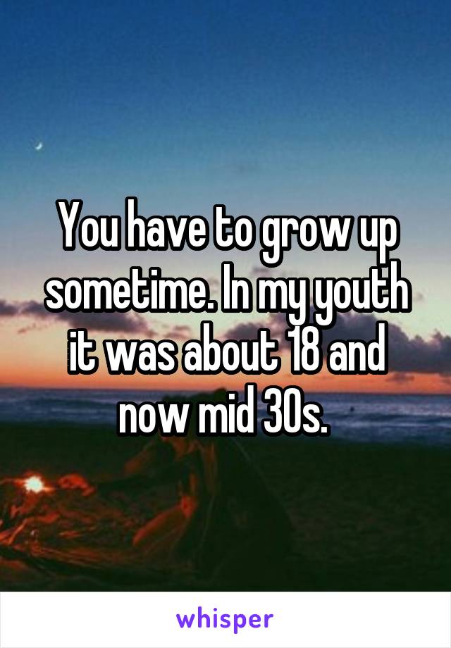 You have to grow up sometime. In my youth it was about 18 and now mid 30s. 