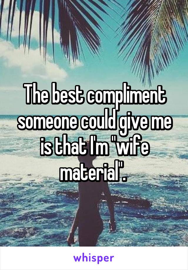 The best compliment someone could give me is that I'm "wife material". 