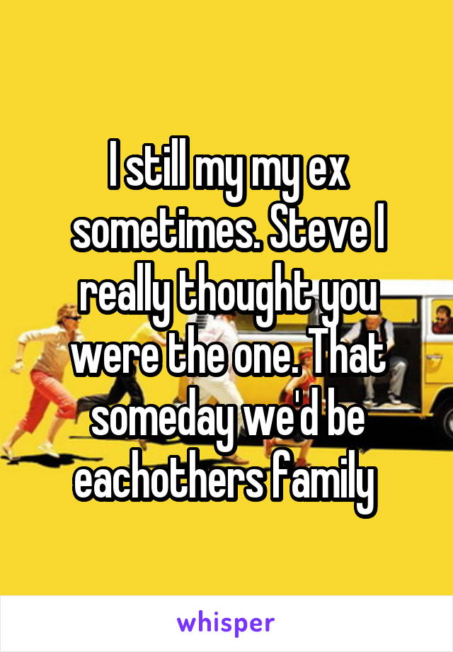 I still my my ex sometimes. Steve I really thought you were the one. That someday we'd be eachothers family 