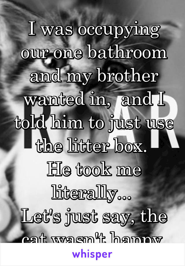 I was occupying our one bathroom and my brother wanted in,  and I told him to just use the litter box. 
He took me literally... 
Let's just say, the cat wasn't happy.