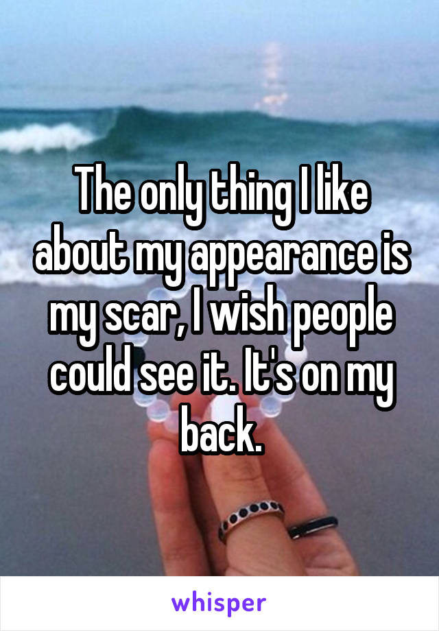 The only thing I like about my appearance is my scar, I wish people could see it. It's on my back.