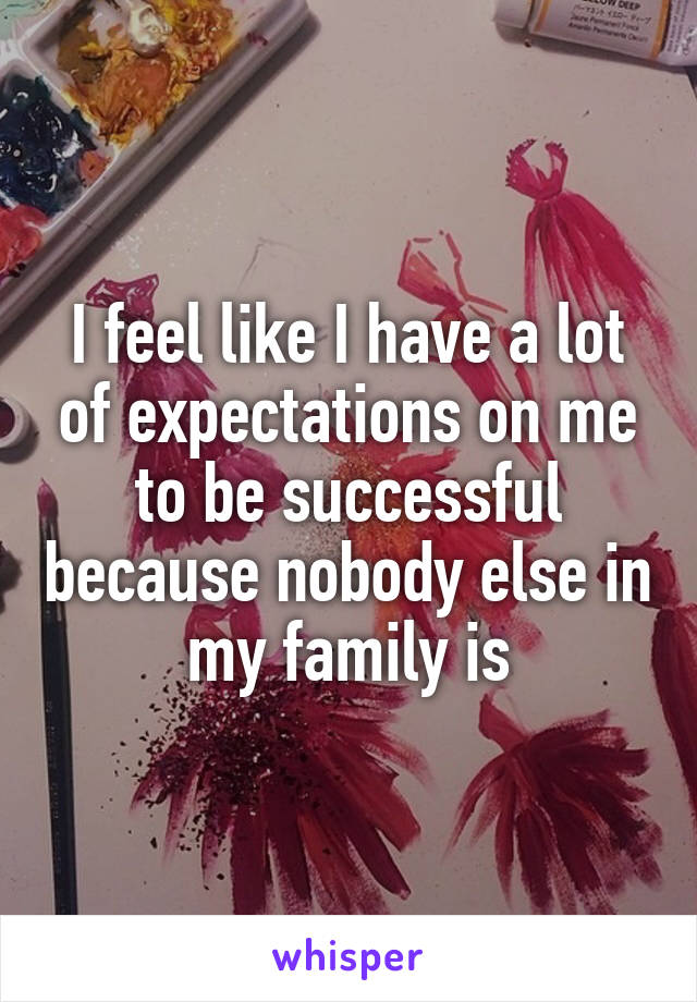 I feel like I have a lot of expectations on me to be successful because nobody else in my family is