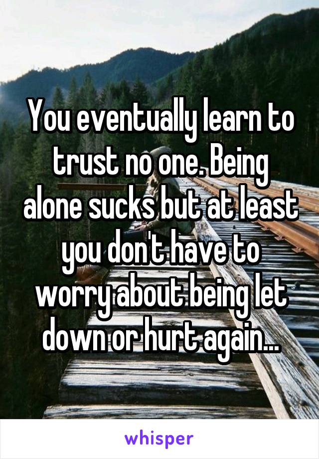 You eventually learn to trust no one. Being alone sucks but at least you don't have to worry about being let down or hurt again...