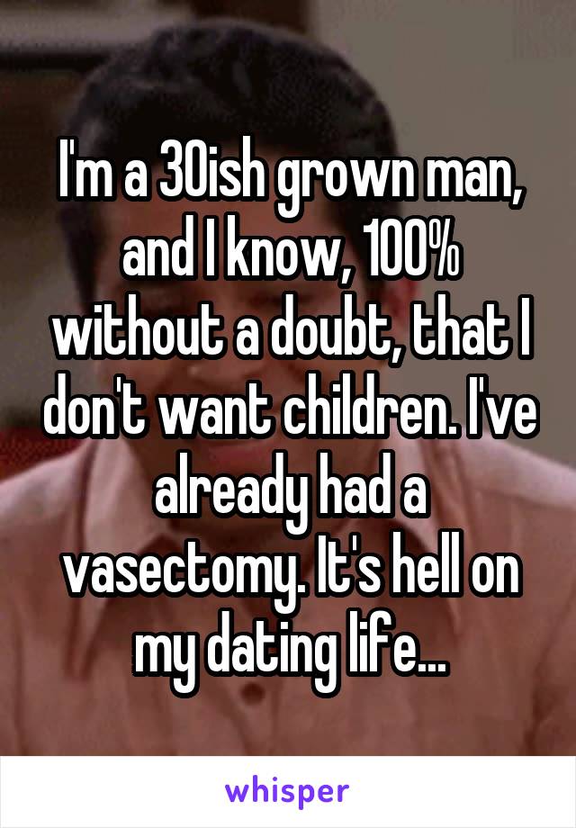 I'm a 30ish grown man, and I know, 100% without a doubt, that I don't want children. I've already had a vasectomy. It's hell on my dating life...