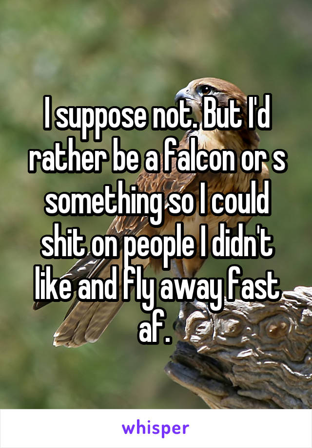 I suppose not. But I'd rather be a falcon or s something so I could shit on people I didn't like and fly away fast af. 