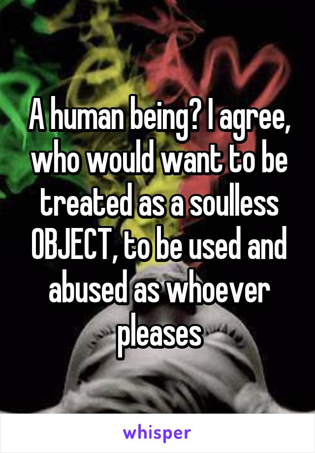 A human being? I agree, who would want to be treated as a soulless OBJECT, to be used and abused as whoever pleases