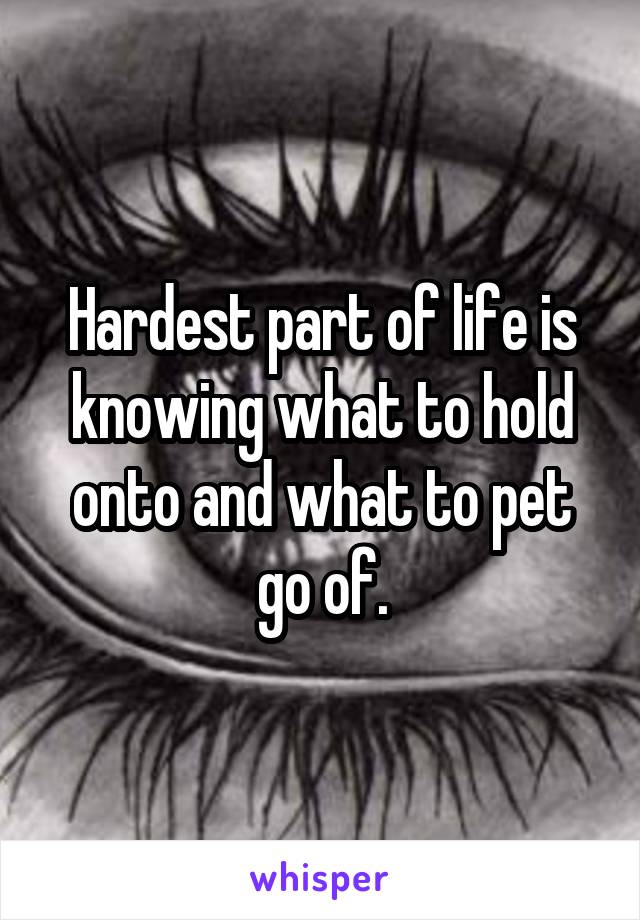 Hardest part of life is knowing what to hold onto and what to pet go of.