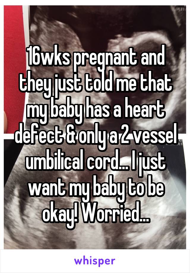 16wks pregnant and they just told me that my baby has a heart defect & only a 2 vessel umbilical cord... I just want my baby to be okay! Worried...