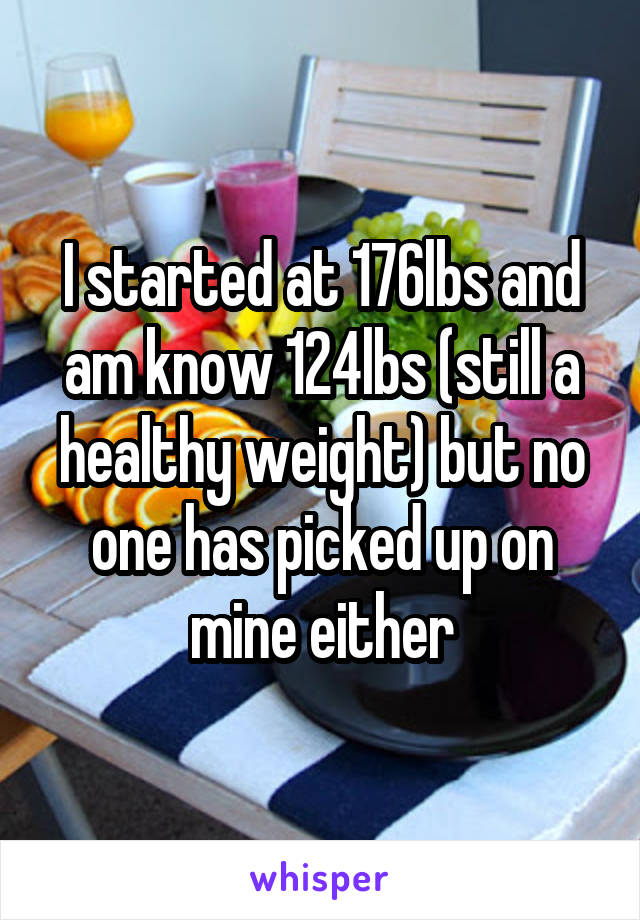 I started at 176lbs and am know 124lbs (still a healthy weight) but no one has picked up on mine either