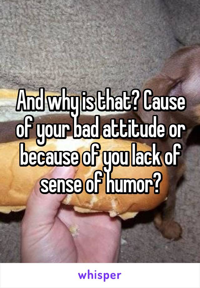 And why is that? Cause of your bad attitude or because of you lack of sense of humor?