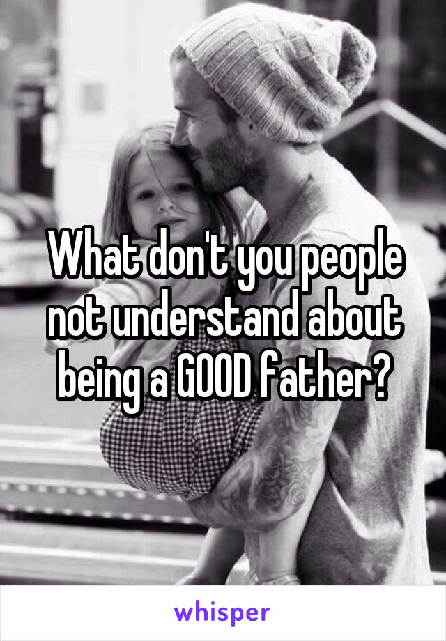 What don't you people not understand about being a GOOD father?