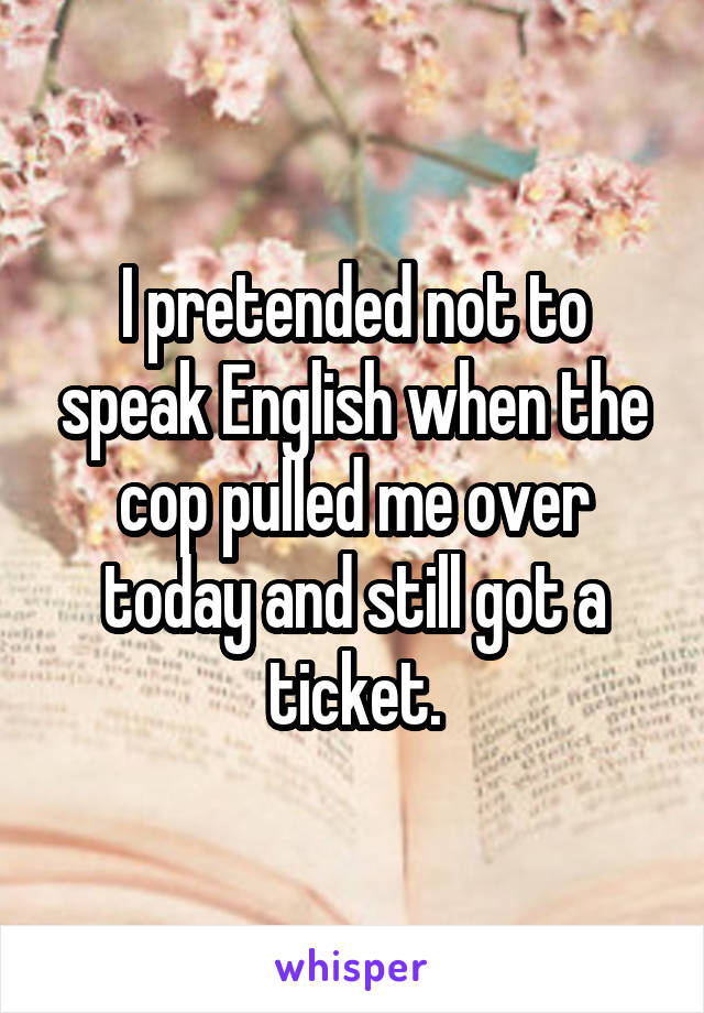 I pretended not to speak English when the cop pulled me over today and still got a ticket.