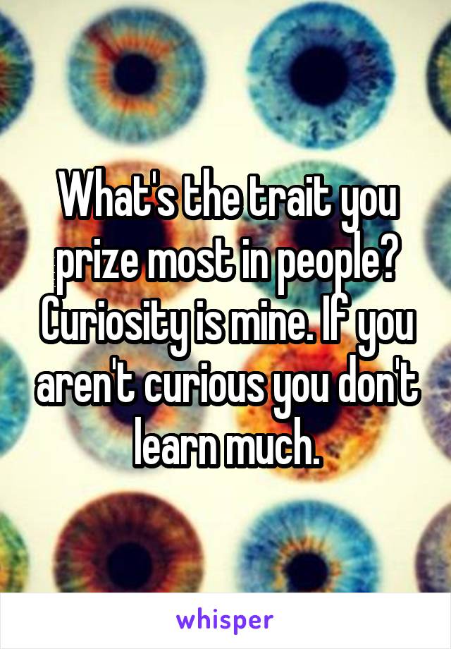 What's the trait you prize most in people?
Curiosity is mine. If you aren't curious you don't learn much.
