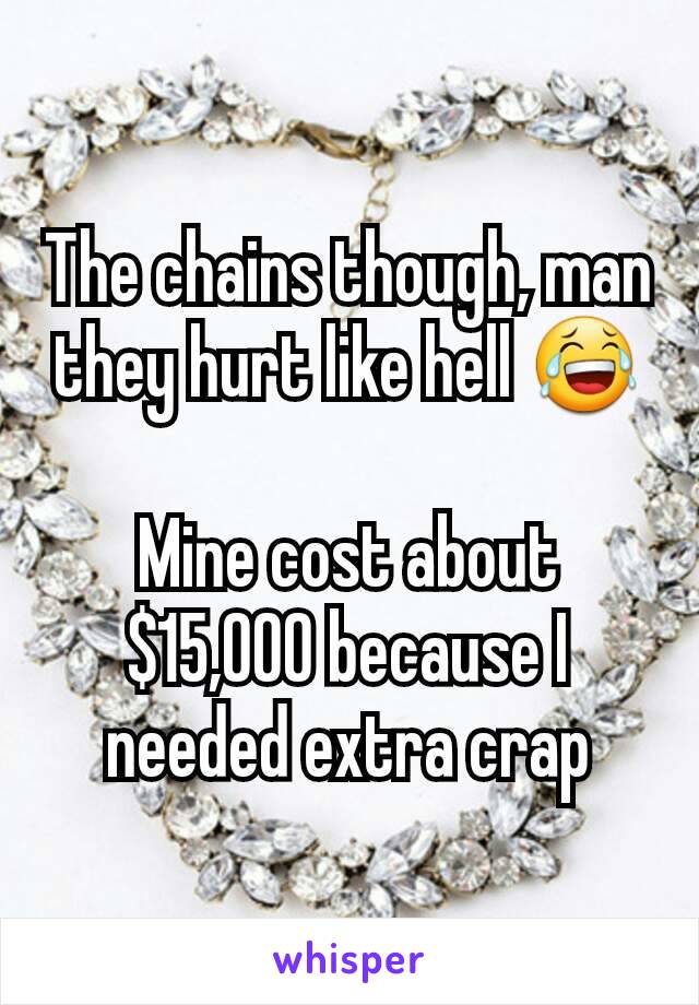 The chains though, man they hurt like hell 😂

Mine cost about $15,000 because I needed extra crap