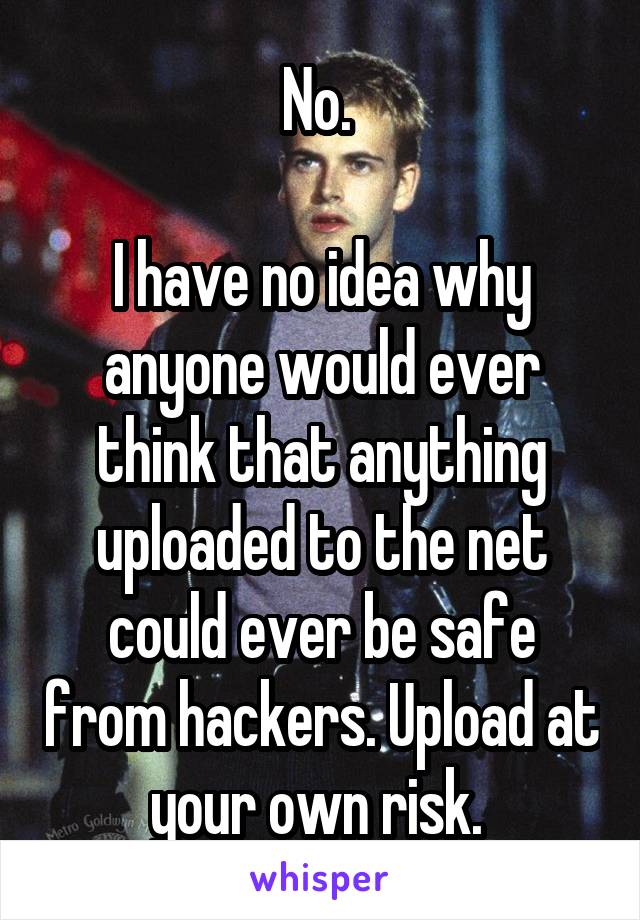 No. 

I have no idea why anyone would ever think that anything uploaded to the net could ever be safe from hackers. Upload at your own risk. 