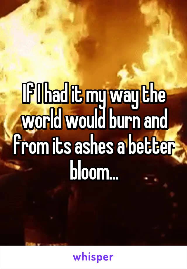 If I had it my way the world would burn and from its ashes a better bloom...