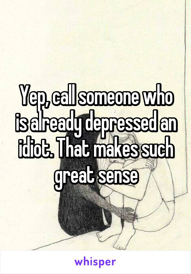 Yep, call someone who is already depressed an idiot. That makes such great sense