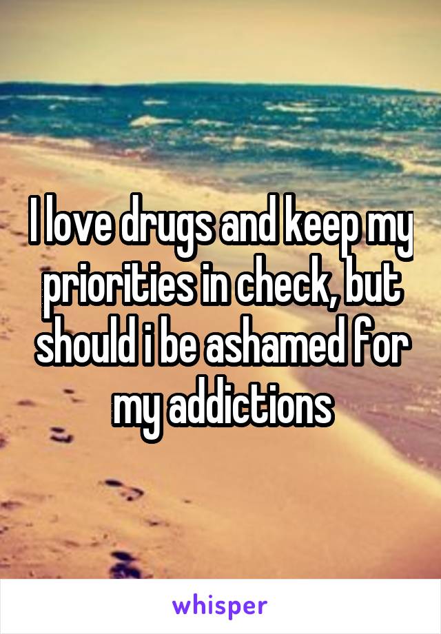 I love drugs and keep my priorities in check, but should i be ashamed for my addictions