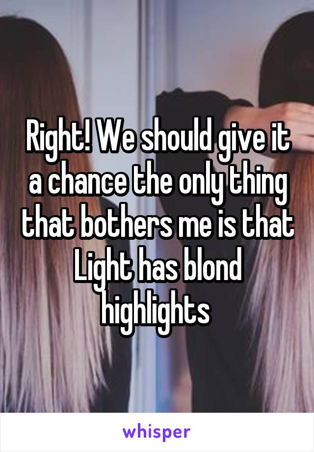 Right! We should give it a chance the only thing that bothers me is that Light has blond highlights 