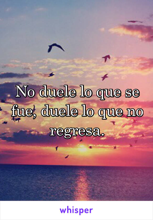 No duele lo que se fue, duele lo que no regresa.