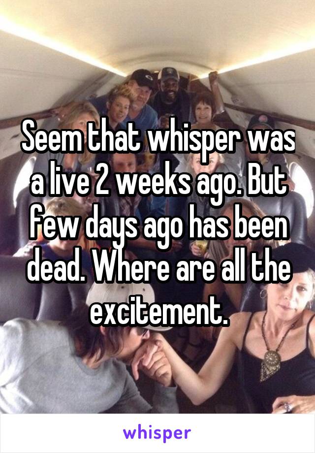 Seem that whisper was a live 2 weeks ago. But few days ago has been dead. Where are all the excitement.