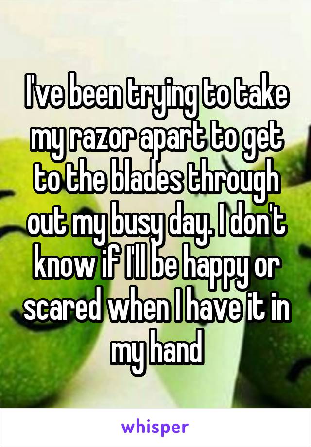 I've been trying to take my razor apart to get to the blades through out my busy day. I don't know if I'll be happy or scared when I have it in my hand