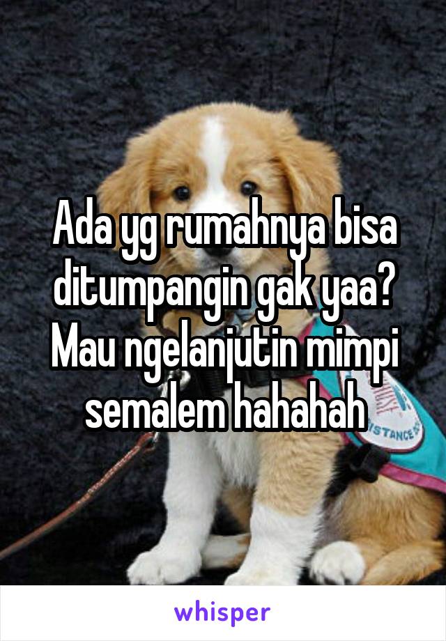 Ada yg rumahnya bisa ditumpangin gak yaa? Mau ngelanjutin mimpi semalem hahahah