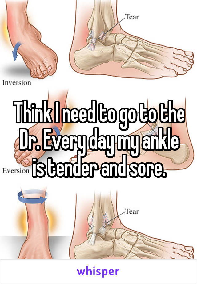 Think I need to go to the Dr. Every day my ankle is tender and sore.