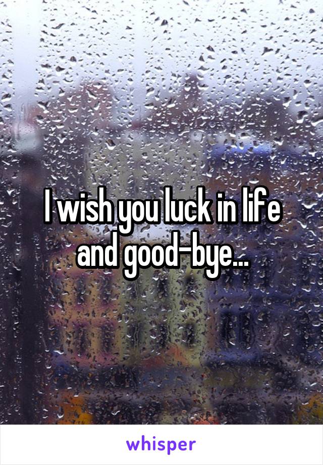 I wish you luck in life and good-bye...