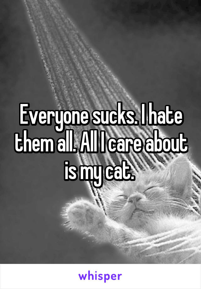 Everyone sucks. I hate them all. All I care about is my cat. 