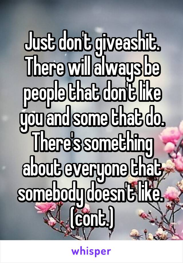 Just don't giveashit. There will always be people that don't like you and some that do. There's something about everyone that somebody doesn't like.  (cont.)