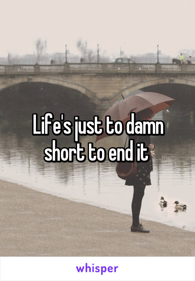 Life's just to damn short to end it 