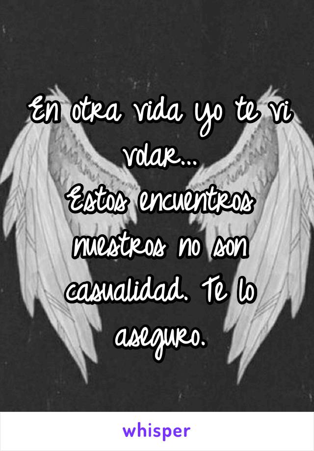 En otra vida yo te vi volar...
Estos encuentros nuestros no son casualidad. Te lo aseguro.