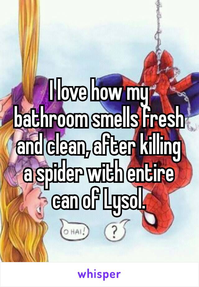 I love how my bathroom​ smells fresh and clean, after killing a spider with entire can of Lysol.