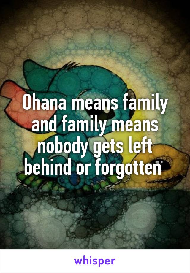 Ohana means family and family means nobody gets left behind or forgotten 