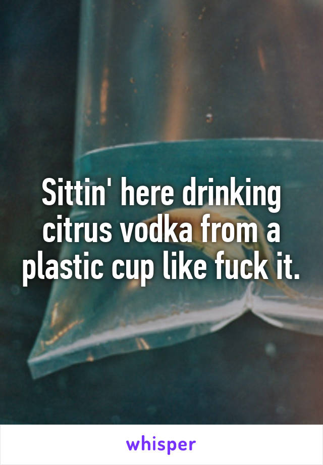 Sittin' here drinking citrus vodka from a plastic cup like fuck it.