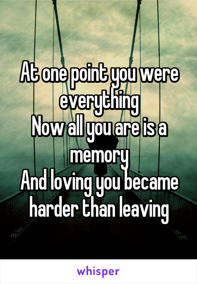 At one point you were everything
Now all you are is a memory
And loving you became harder than leaving