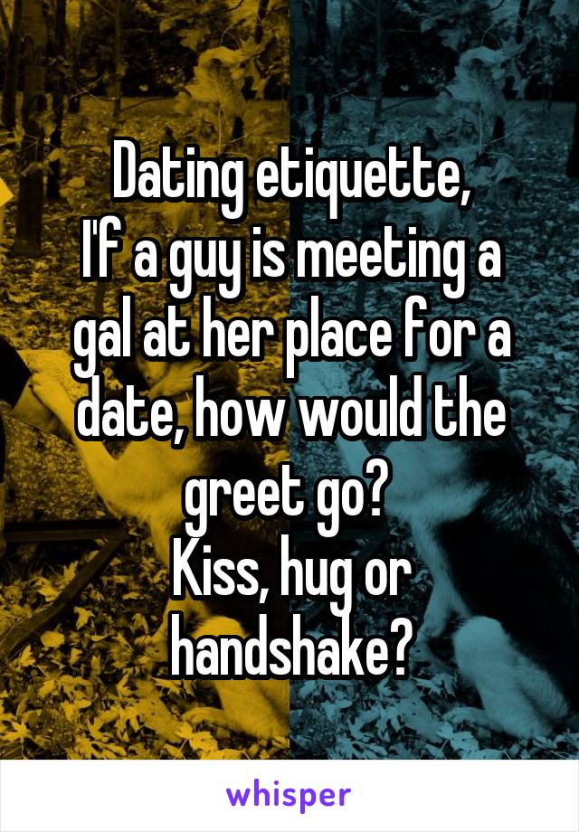 Dating etiquette,
I'f a guy is meeting a gal at her place for a date, how would the greet go? 
Kiss, hug or handshake?