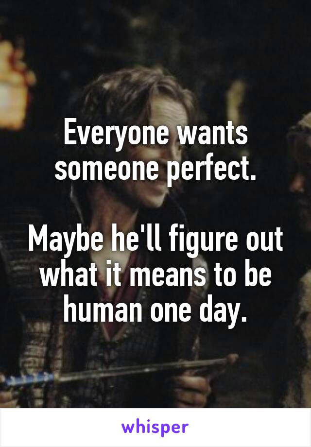 Everyone wants someone perfect.

Maybe he'll figure out what it means to be human one day.