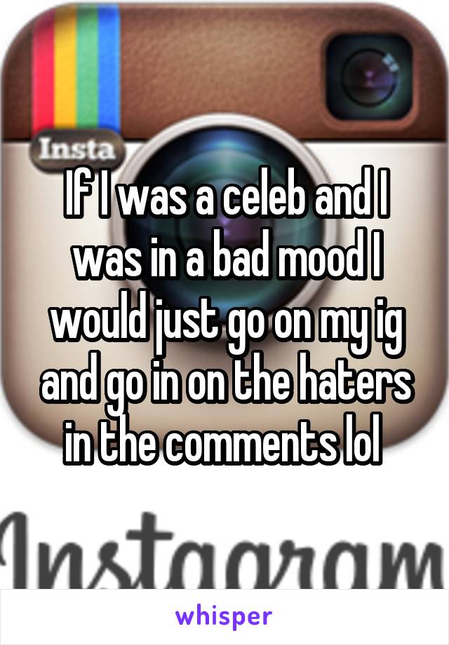 If I was a celeb and I was in a bad mood I would just go on my ig and go in on the haters in the comments lol 