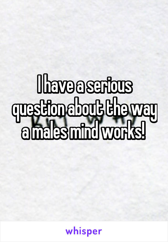 I have a serious question about the way a males mind works! 
