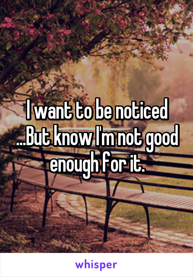 I want to be noticed ...But know I'm not good enough for it.