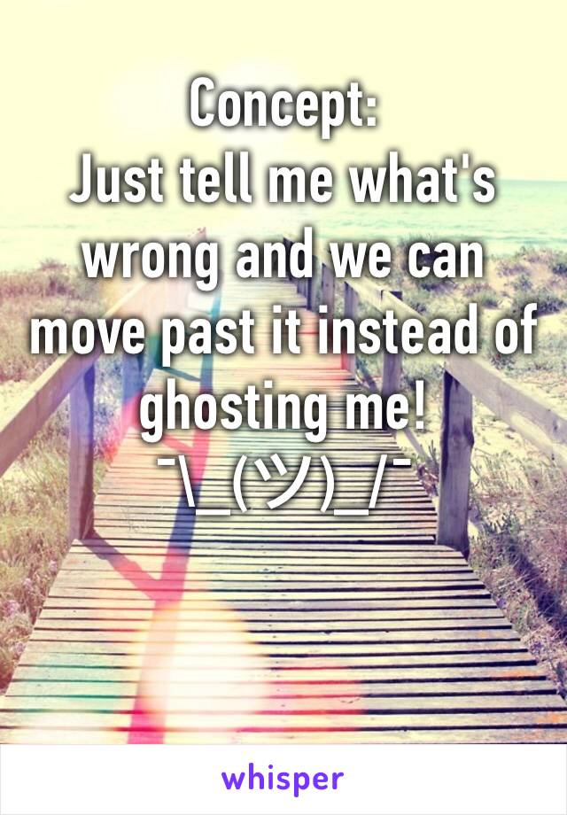 Concept:
Just tell me what's wrong and we can move past it instead of ghosting me! 
¯\_(ツ)_/¯ 