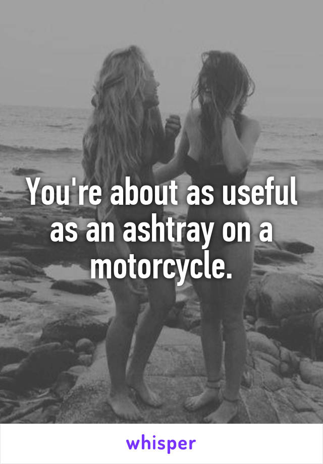 You're about as useful as an ashtray on a motorcycle.