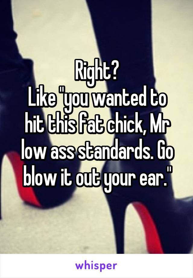 Right?
Like "you wanted to hit this fat chick, Mr low ass standards. Go blow it out your ear."
