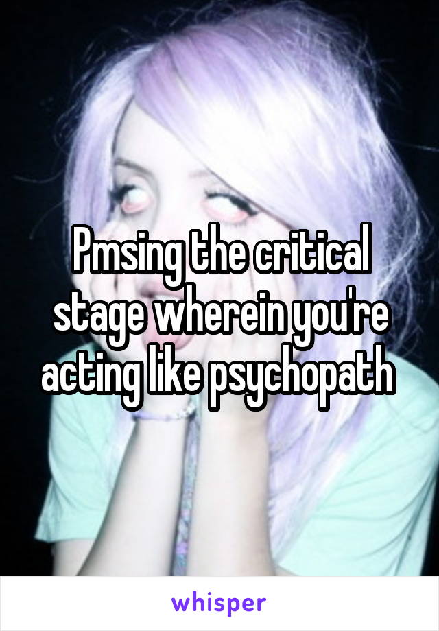 Pmsing the critical stage wherein you're acting like psychopath 