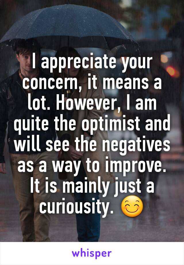 I appreciate your concern, it means a lot. However, I am quite the optimist and will see the negatives as a way to improve. It is mainly just a curiousity. 😊