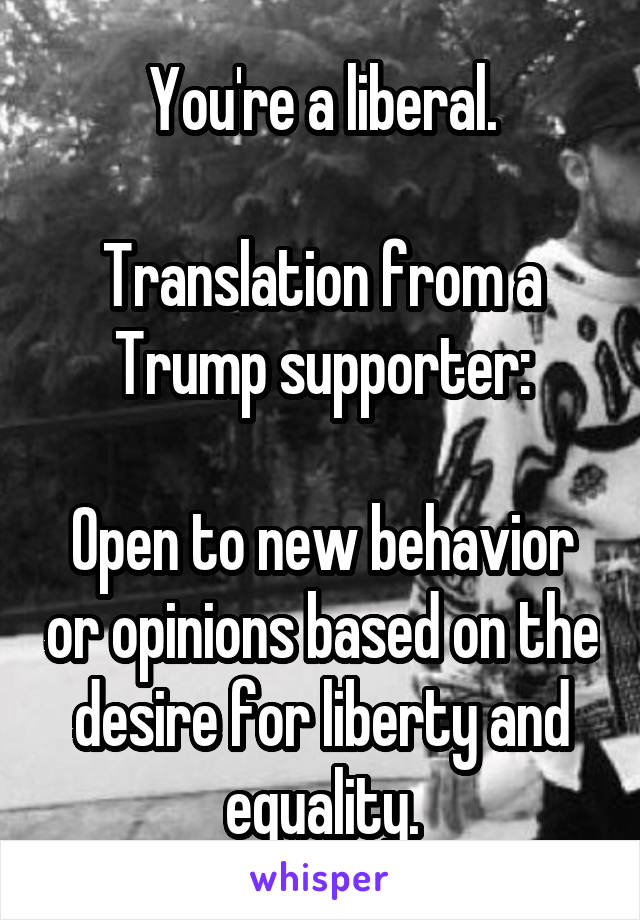 You're a liberal.

Translation from a Trump supporter:

Open to new behavior or opinions based on the desire for liberty and equality.